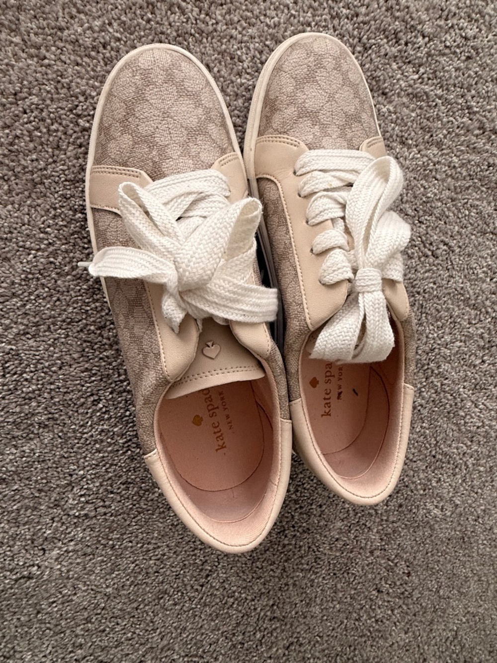 kate spade Beige Logo Canvas Low-Top Sneakers with White Laces